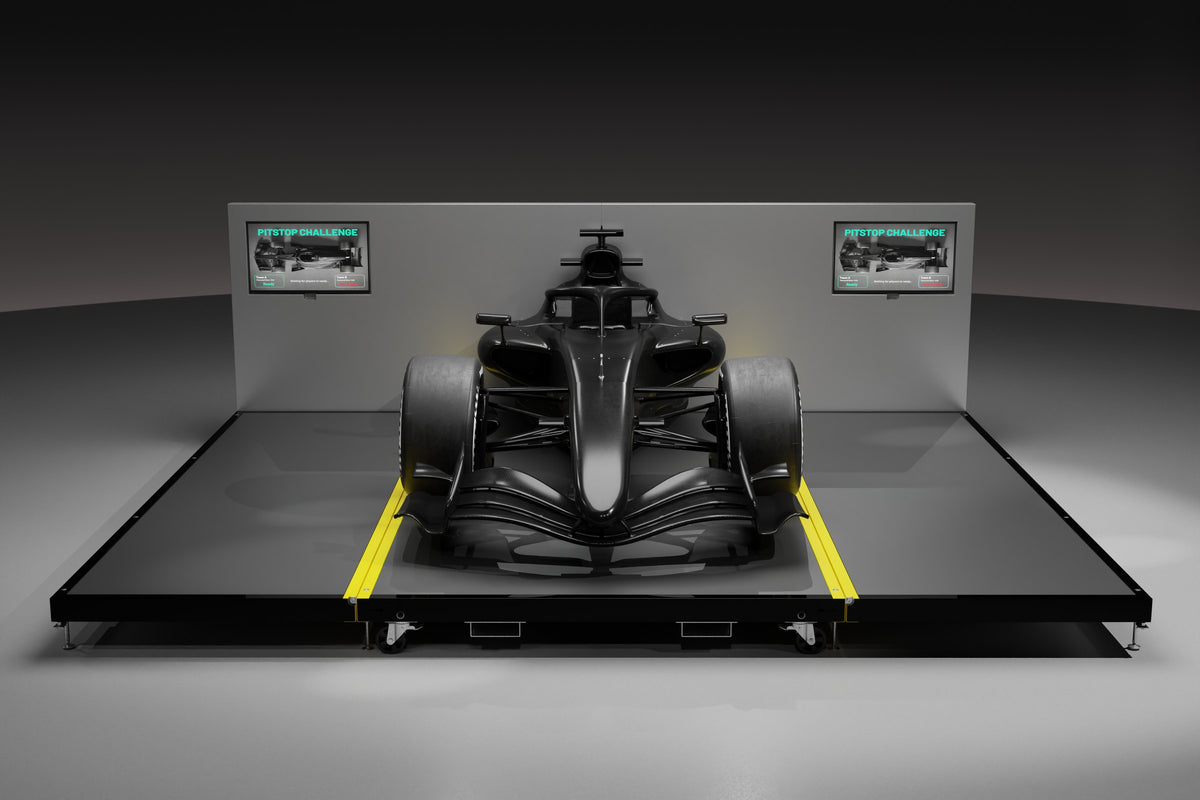 Carbon fibre pit stop rig, front view with two screens