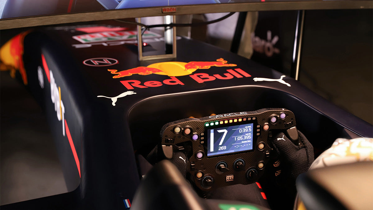 Red Bull Racing simulator cockpit and steering wheel