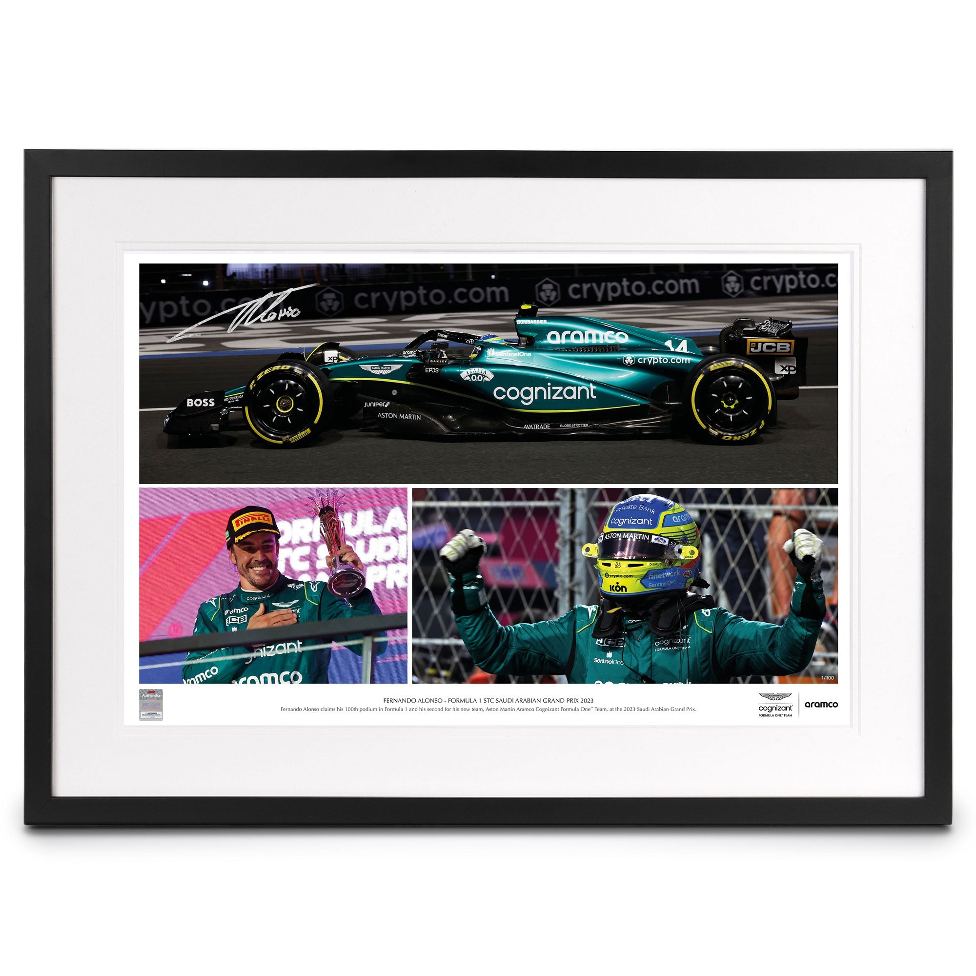 Limited-Edition Fernando Alonso 2023 Signed '100th Podium' Photo Collage – Saudi Arabian GP