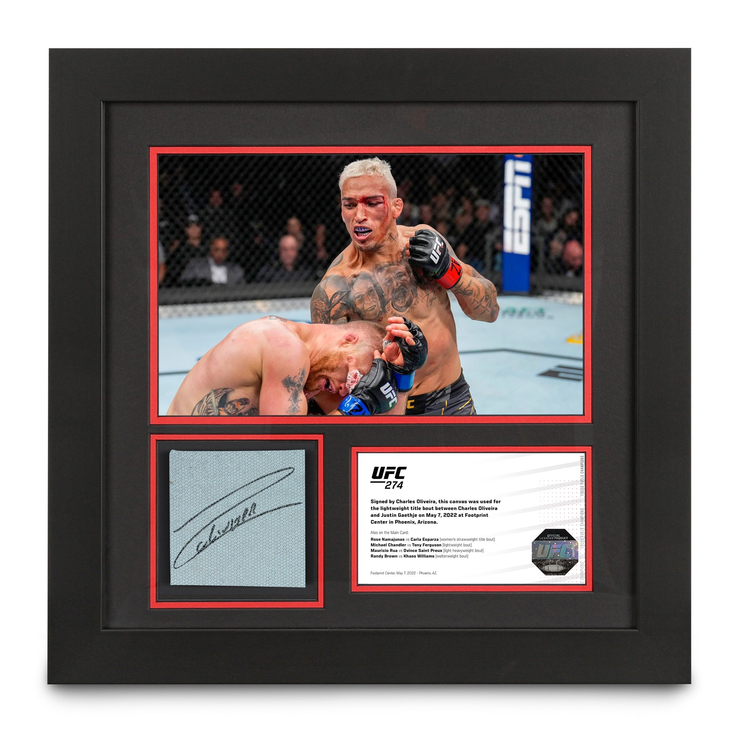 Charles Oliveira signed canvas and photo UFC 274