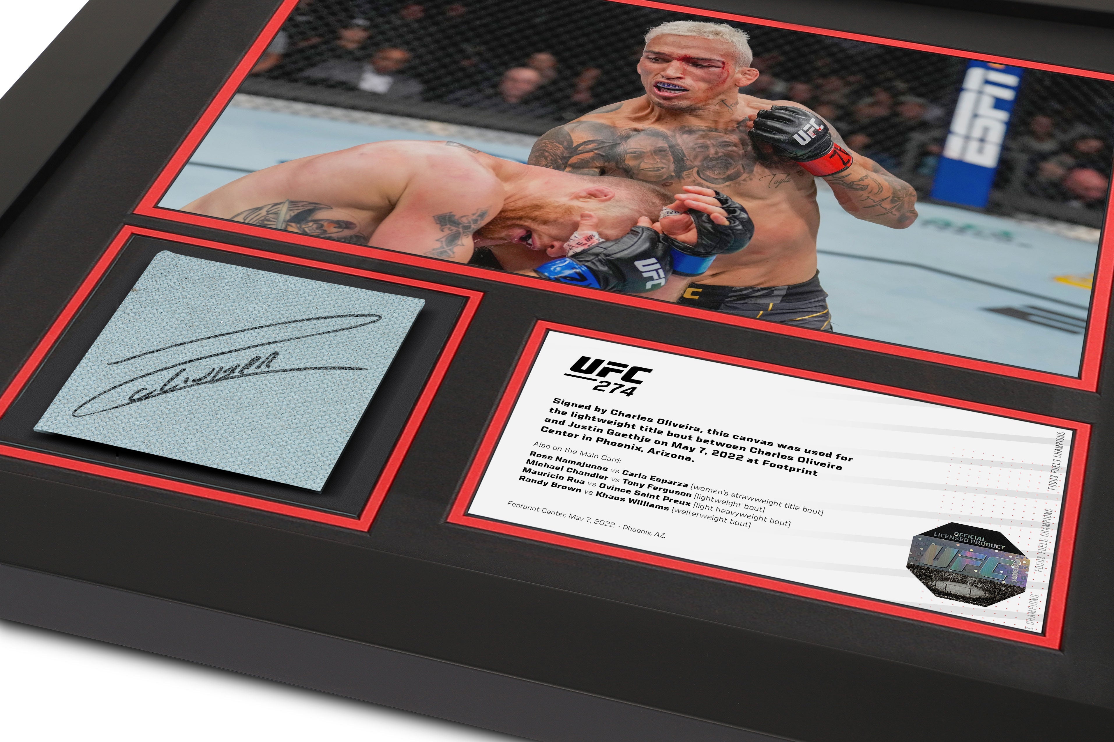 Charles Oliveira signed canvas and photo UFC 274