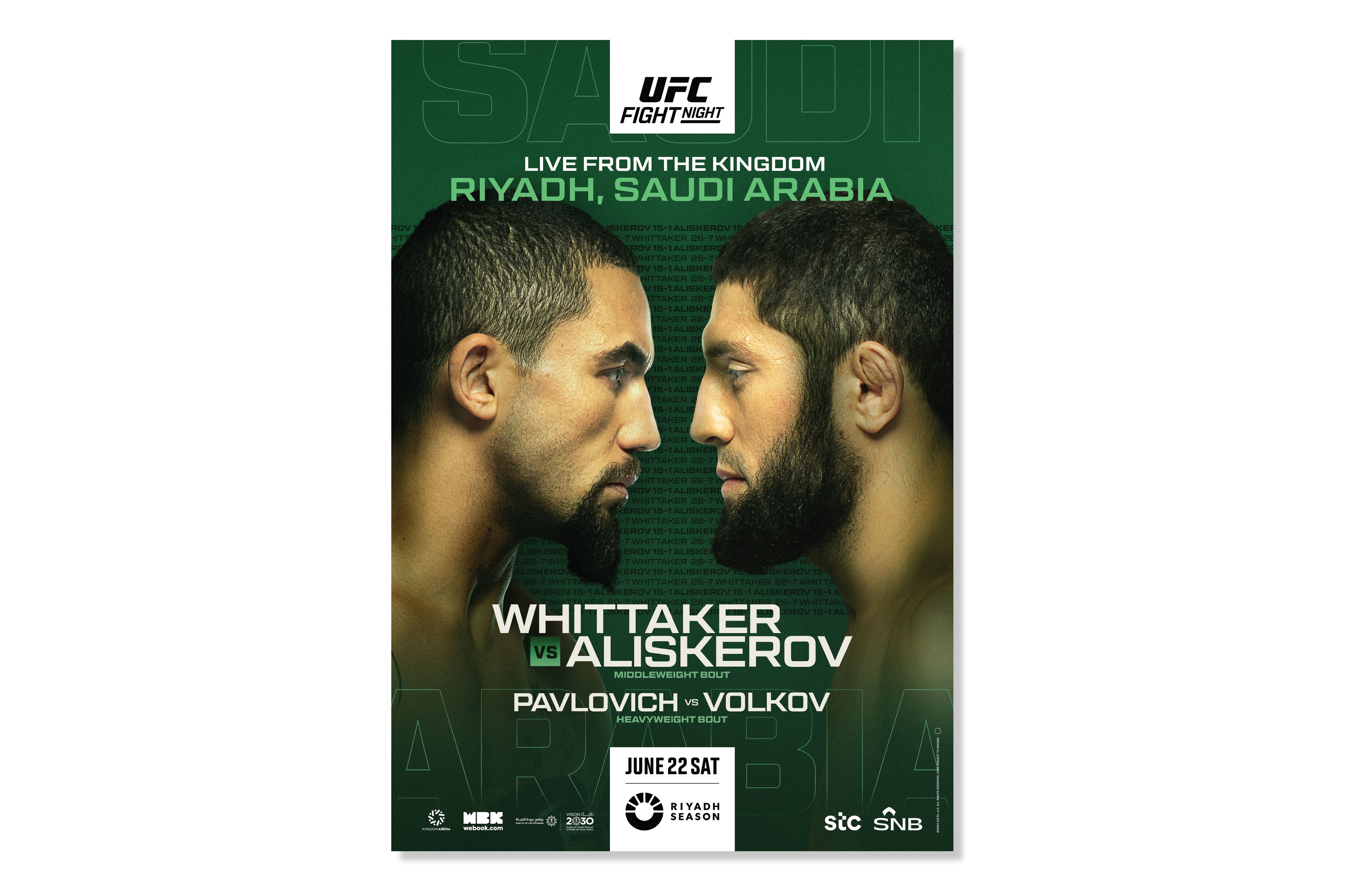 UFC Fight Night: Whittaker vs Aliskerov Autographed Event Poster