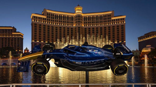 Show car in front of the Bellagio fountains, Las Vegas